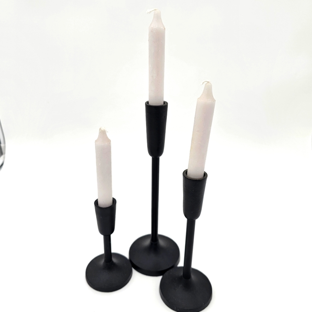 Sleek Black Metal Candlestick Holders - Set of 3*